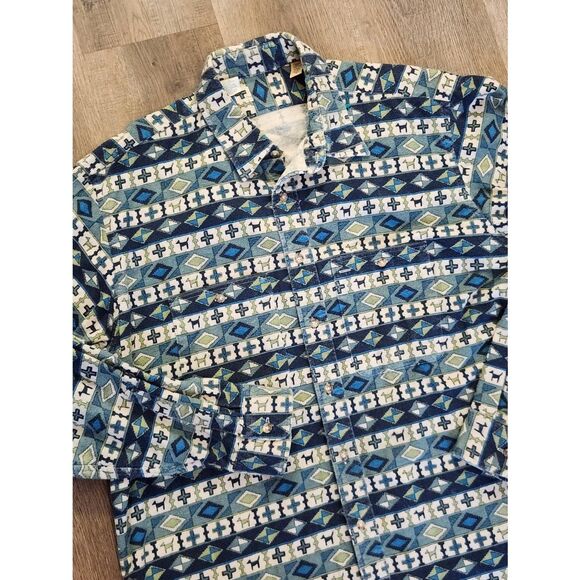 L.L.Bean MADE IN USA Chamois Geometric Dog print LS men's XL TALL Mutlicolor - Picture 1 of 8